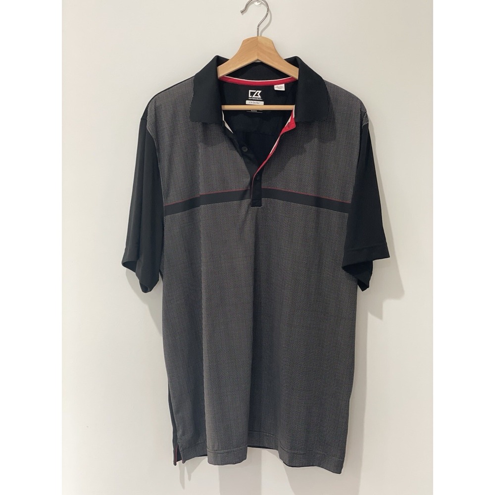 Cutter & Buck CB DryTec Polo Golf Shirt Men's XL Black Findlay CC Logo On Sleeve